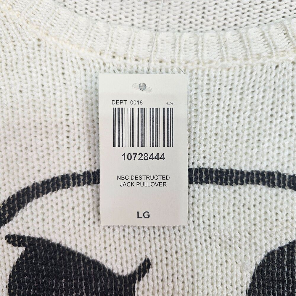 Hot Topic Jack Skellington Sweater Womens L Cream Distressed Nightmare Christmas - Picture 11 of 14